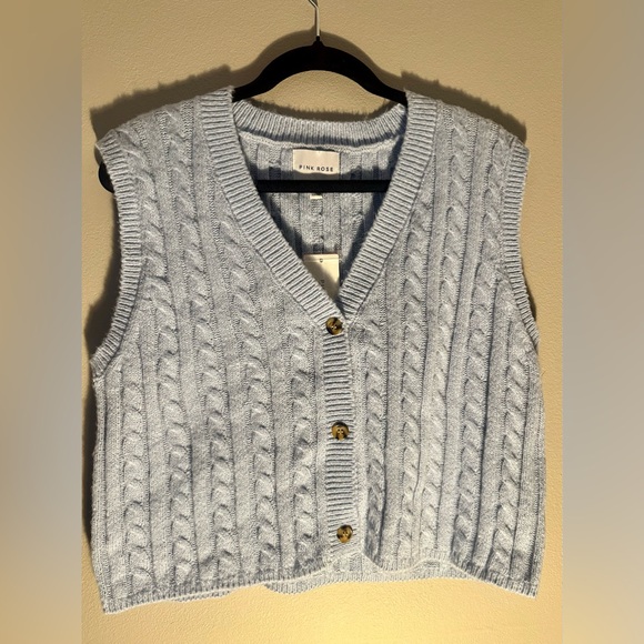 NWT Pink Rose Blue Button Down Knit Sweater Vest - women’s large - Picture 3 of 10